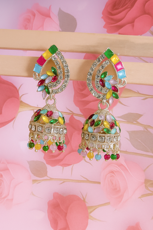 Multicolor Stone-Studded Jhumka Earrings