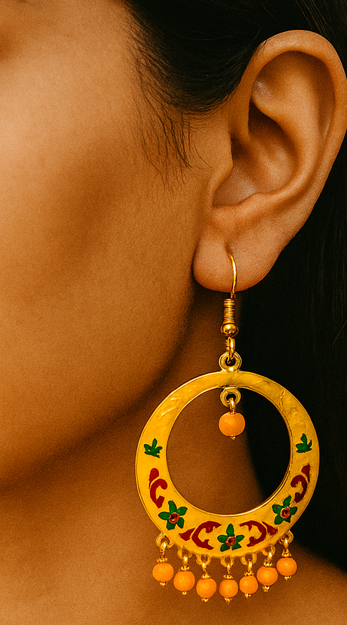 Hand-Painted Yellow Hoop  Earrings