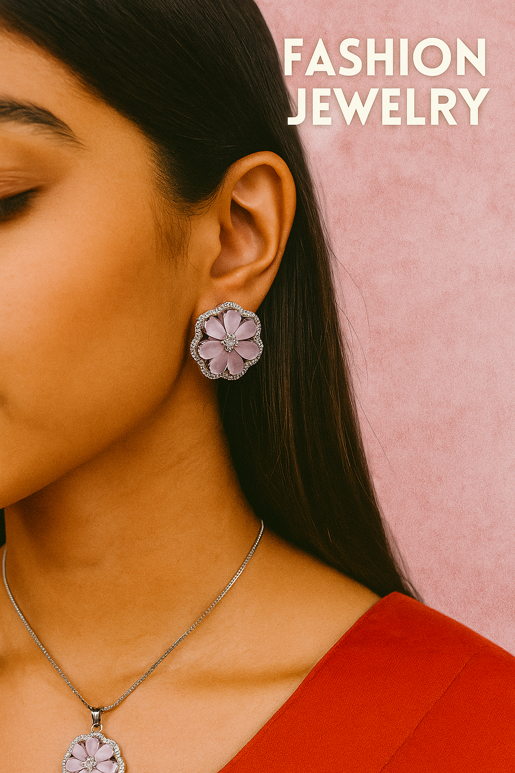 Pink Bloom Pendant & Earrings