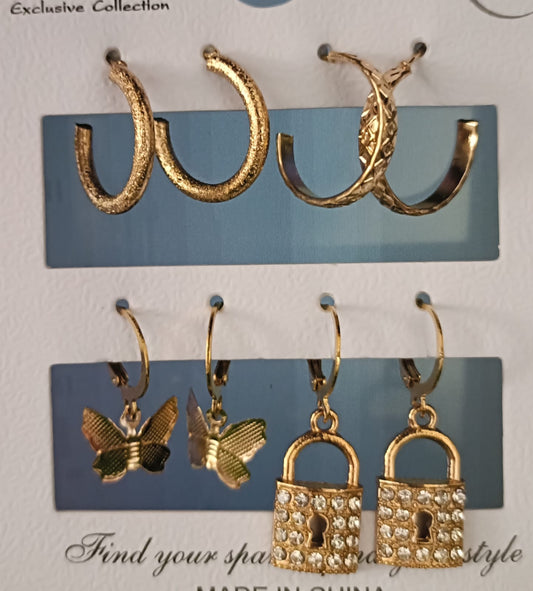Trendy Gold-Tone Hoop & Charm Earring Set (Pack of 4)