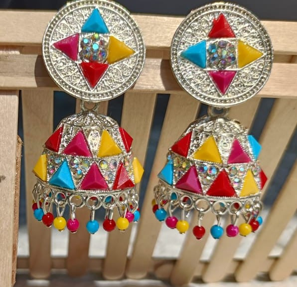 Tribal Geometric Multicolor Jhumka Earrings