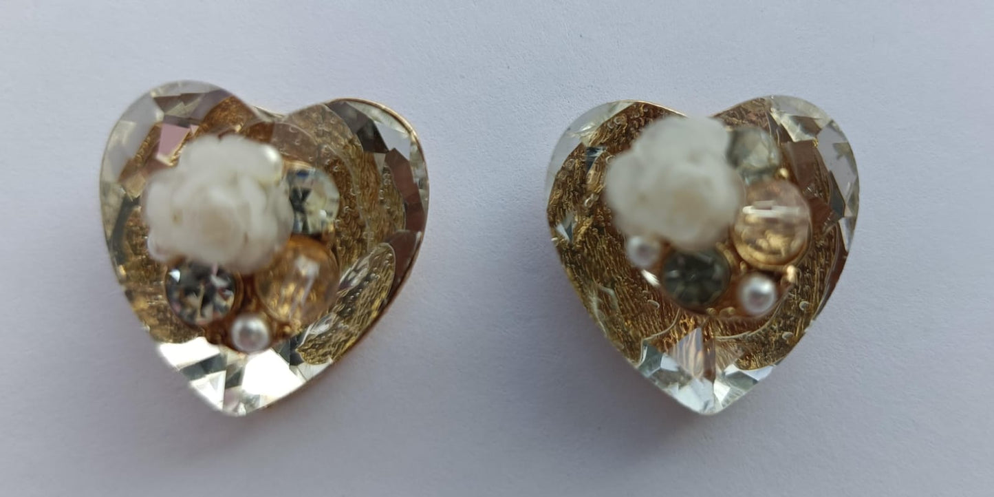 Heart-Shaped Crystal Floral Earrings