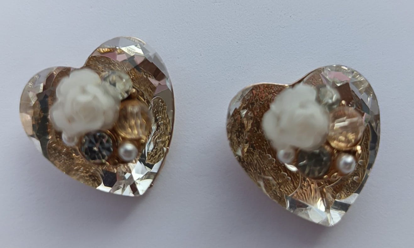 Heart-Shaped Crystal Floral Earrings