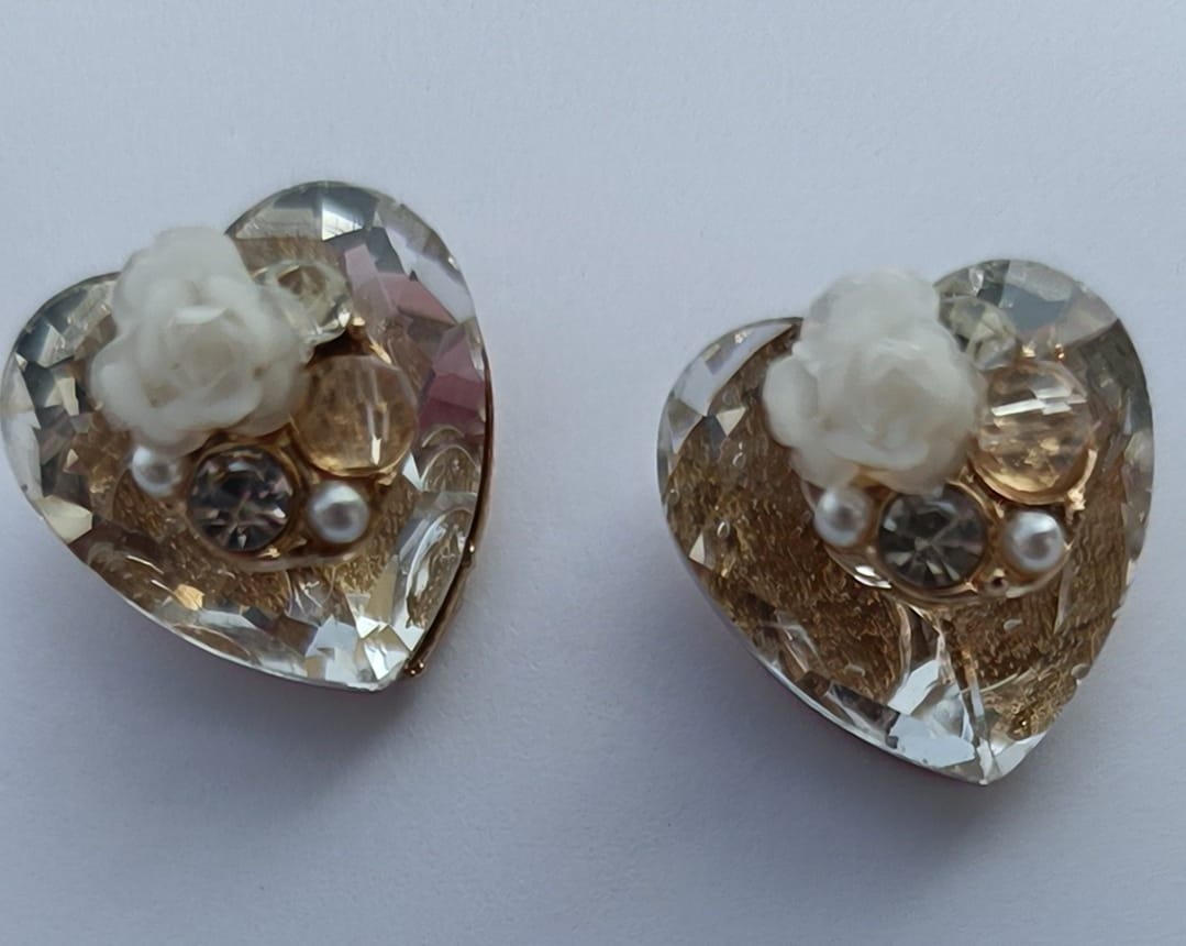 Heart-Shaped Crystal Floral Earrings