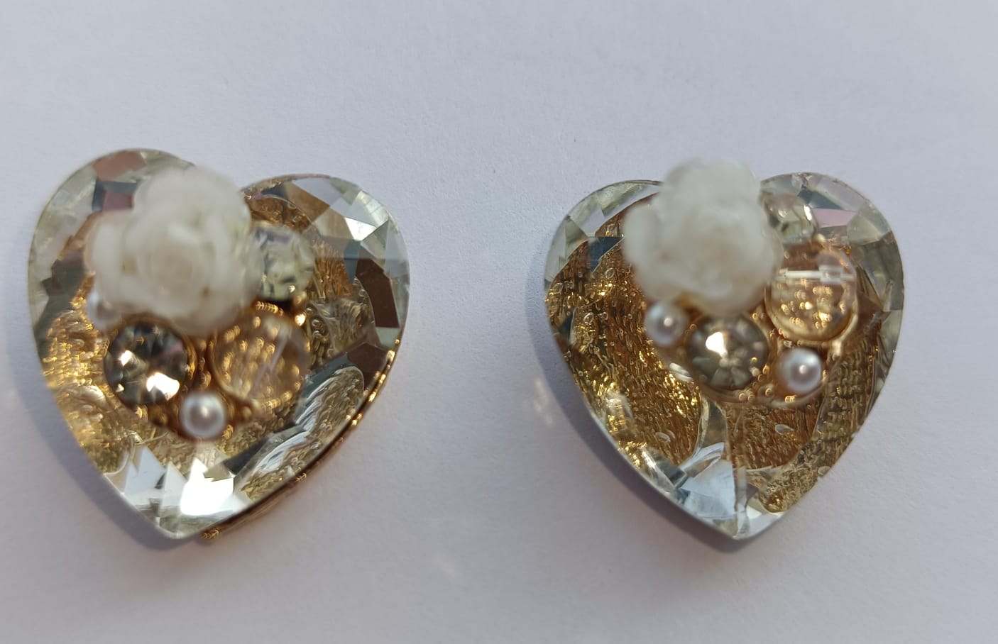 Heart-Shaped Crystal Floral Earrings